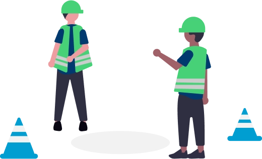 Imagen de personas realizando operaciones con señalizaciones y chalecos